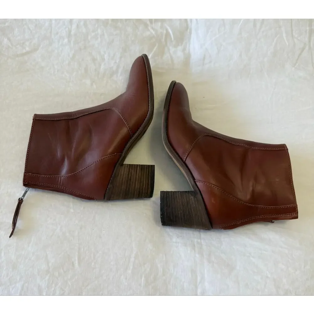 Madewell | Women’s 7 | Ames Cognac Brown Leather Ankle Bootie Chunky Heel